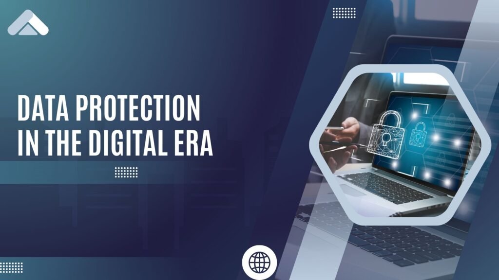 Laptop with digital padlock icon representing cybersecurity and data protection in the digital era.